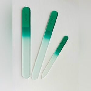 NEW SET OF 3 LUXURY GREEN DOUBLE SIDED CRYSTAL GLASS NAIL FILES